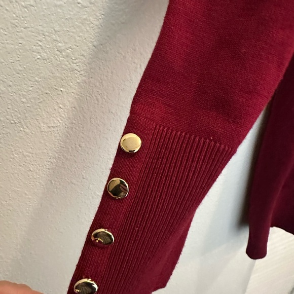 JM Collection Deep Red Open-Front Cardigan - Picture 5 of 8